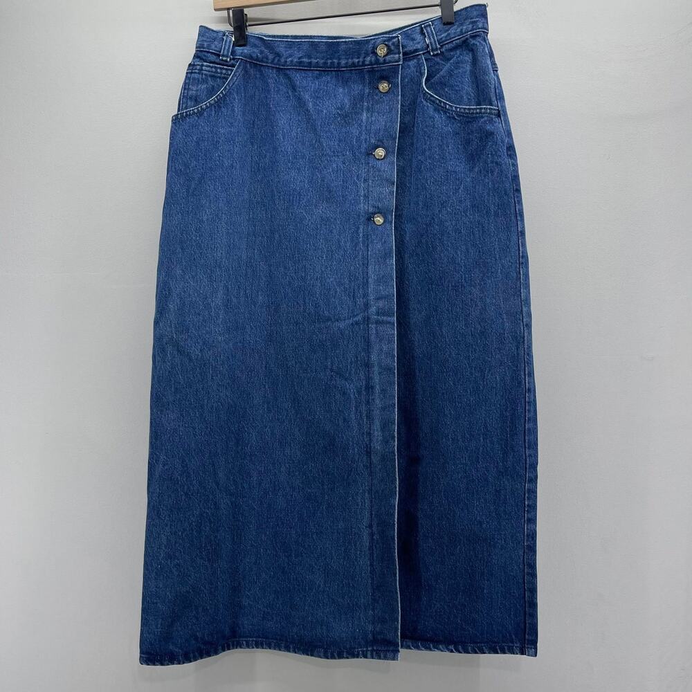 VTG Modern Essentials Long Denim Wrap Skirt Womens 16 Cottagecore 90s‎ Grandma